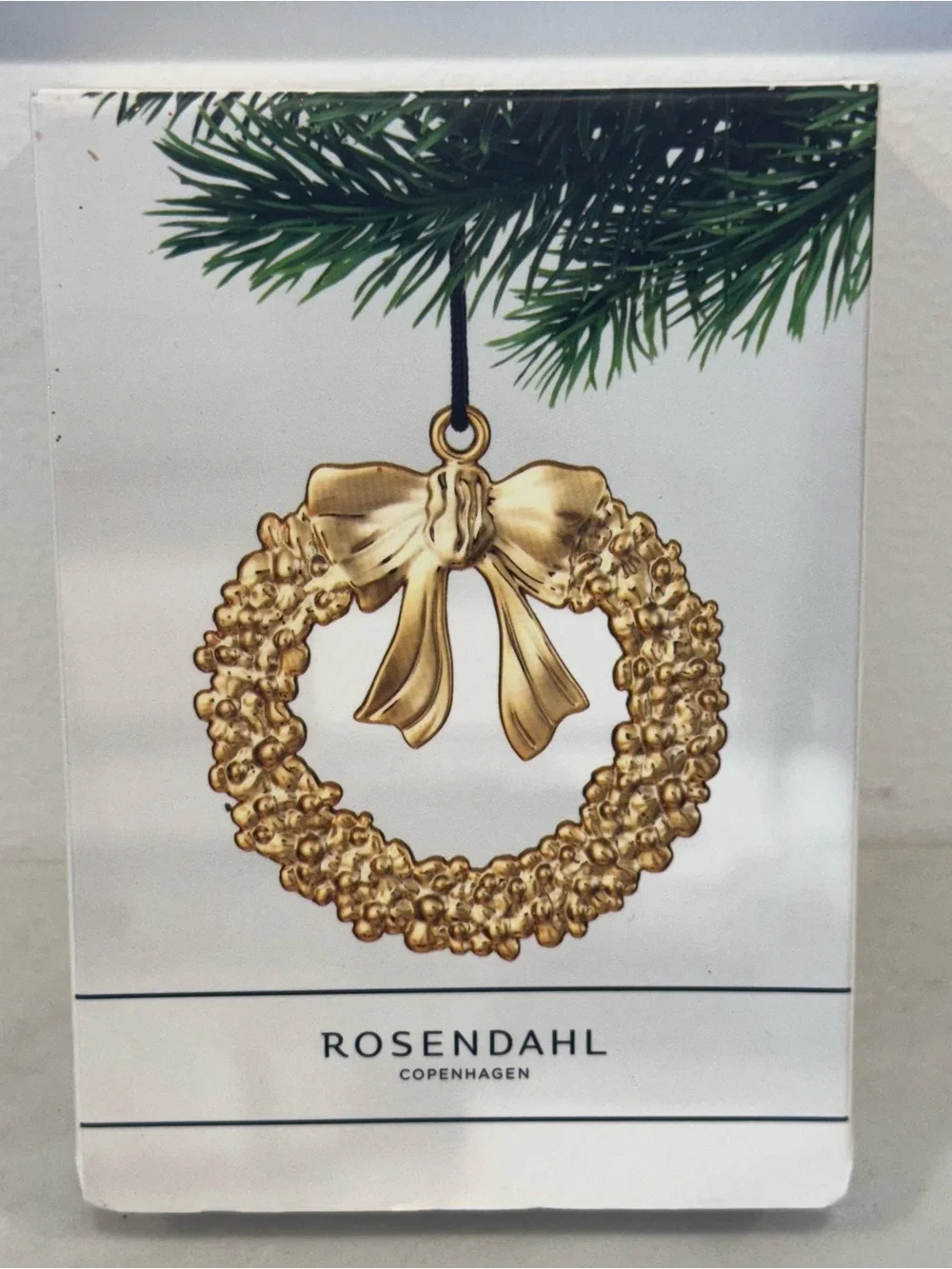 Gold Tone Ribbon Christmas Wreath Metal Ornament Karen Blixens Jul Elegant